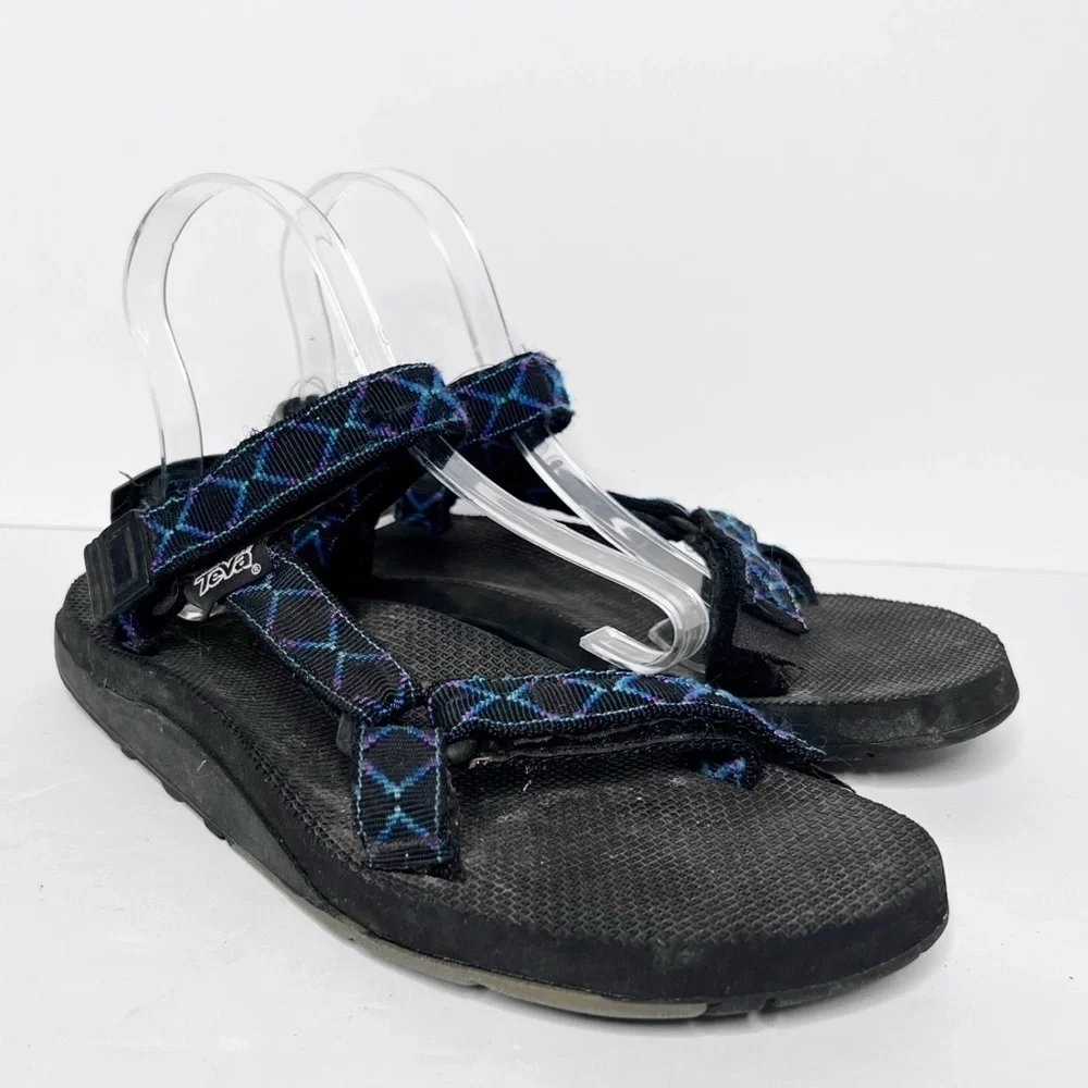 Vintage Y2K Teva Black Blue Strappy Hiking Water Sandals Size 8 Men’s